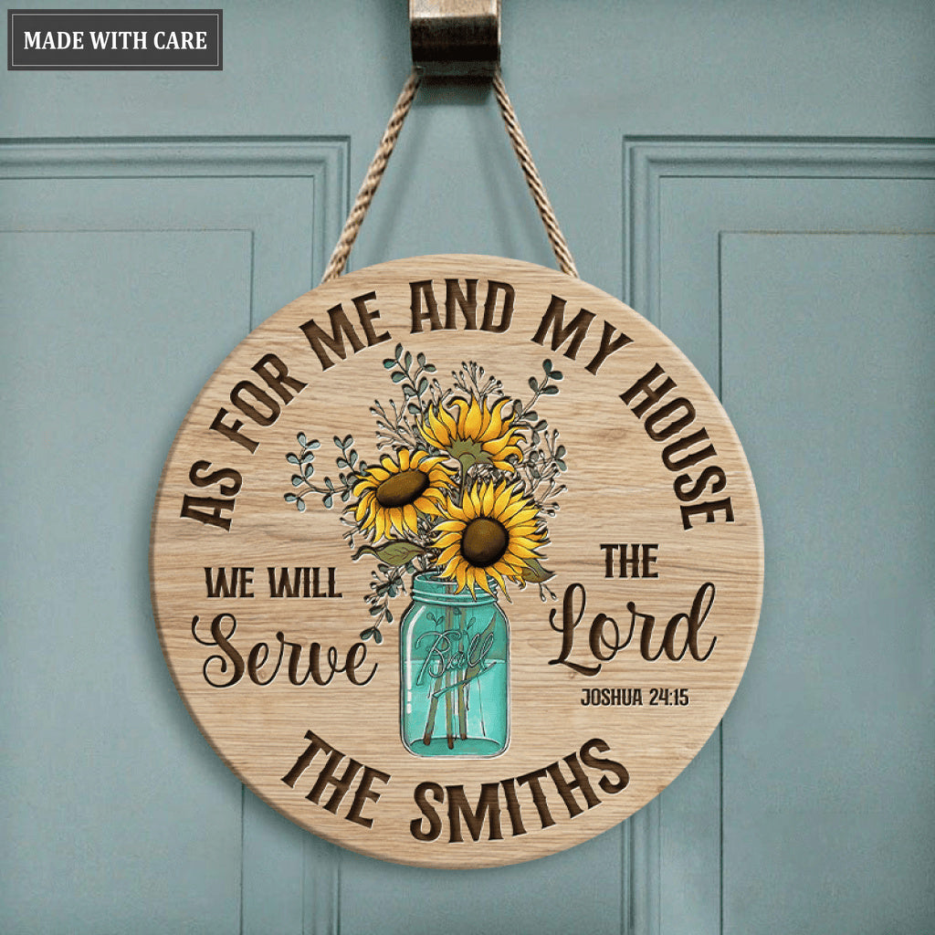 Glass bottle Floral Sunflowers Serve The Lord Personalized Wood Circle Sign