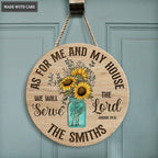 Glass bottle Floral Sunflowers Serve The Lord Personalized Wood Circle Sign