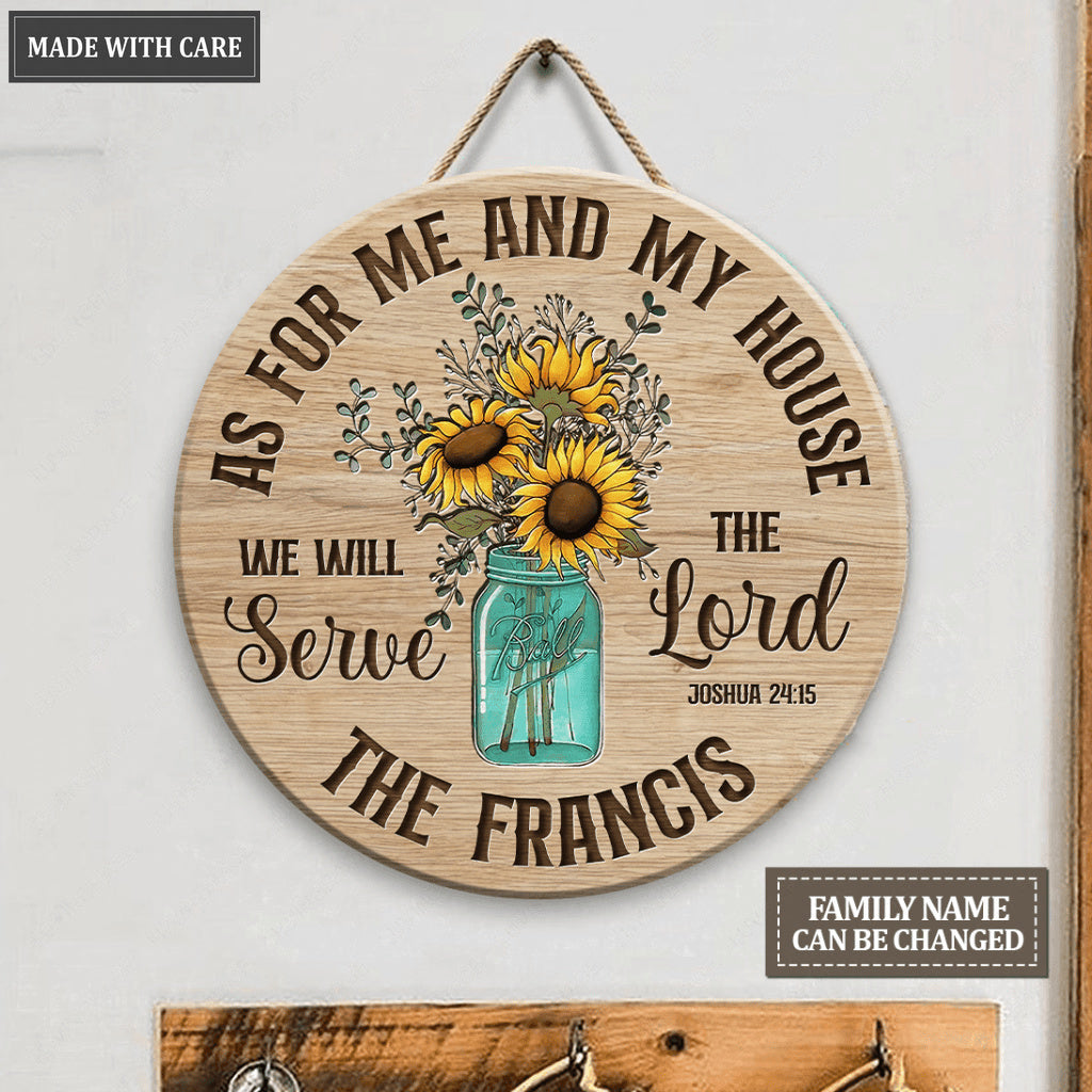 Glass bottle Floral Sunflowers Serve The Lord Personalized Wood Circle Sign