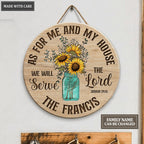 Glass bottle Floral Sunflowers Serve The Lord Personalized Wood Circle Sign
