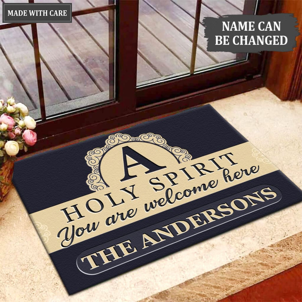 Printfamily M100 Elegant Monogram Collection Holy Spirit Personalized Doormat