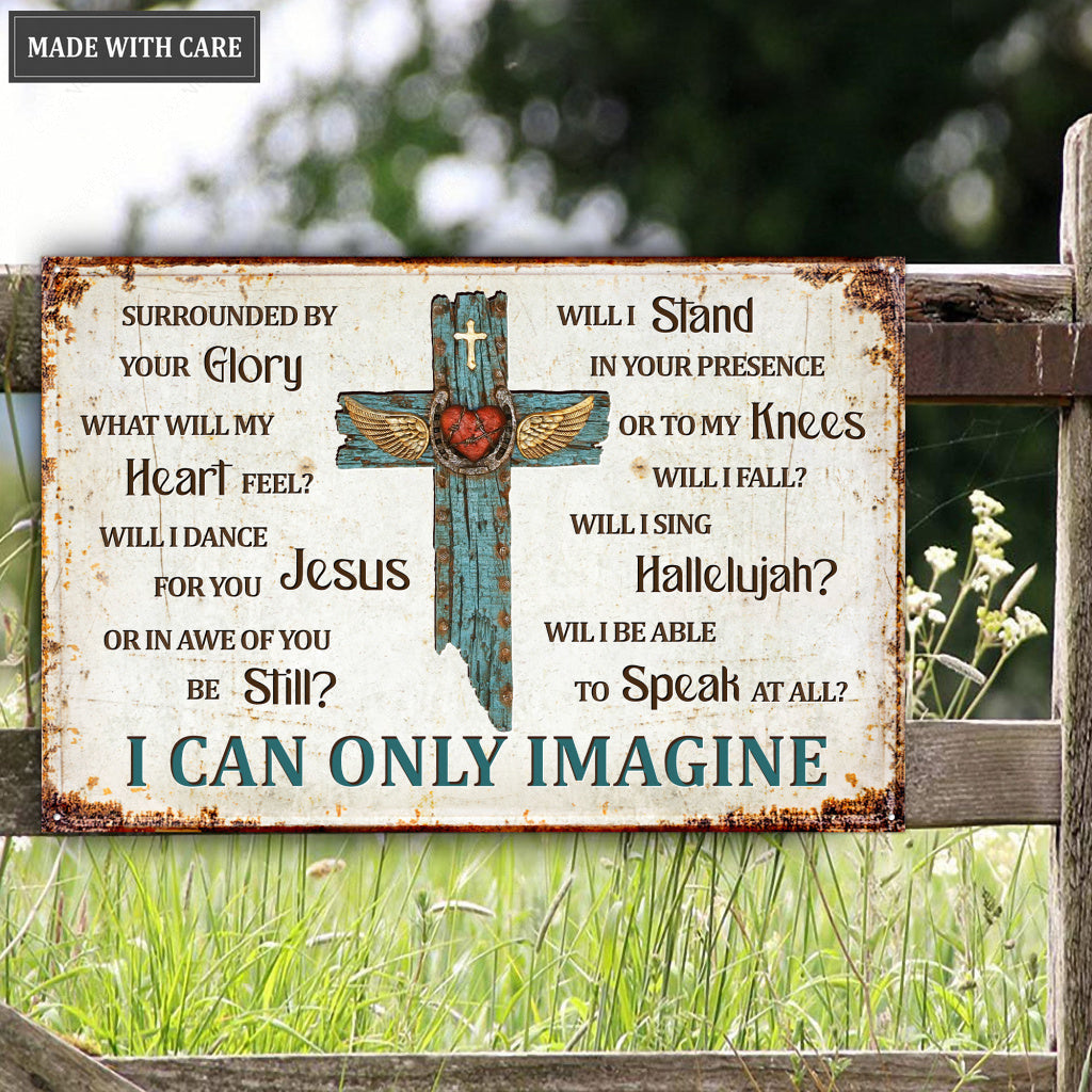 Surrounded By The Glory Cross With Wings Metal Sign