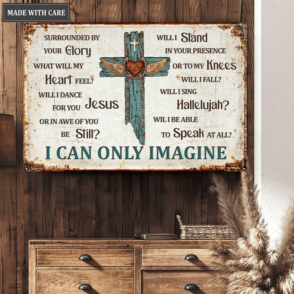 Surrounded By The Glory Cross With Wings Metal Sign