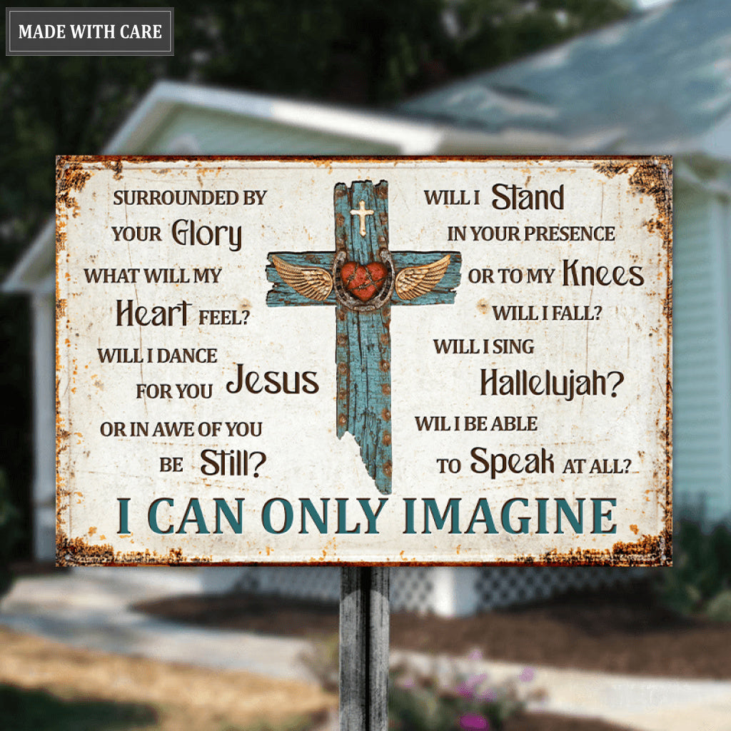 Surrounded By The Glory Cross With Wings Metal Sign