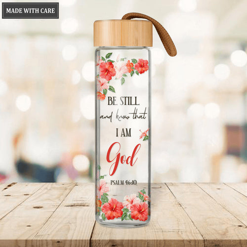 Be Still And Know Glass Water Bottle With Bamboo Lid