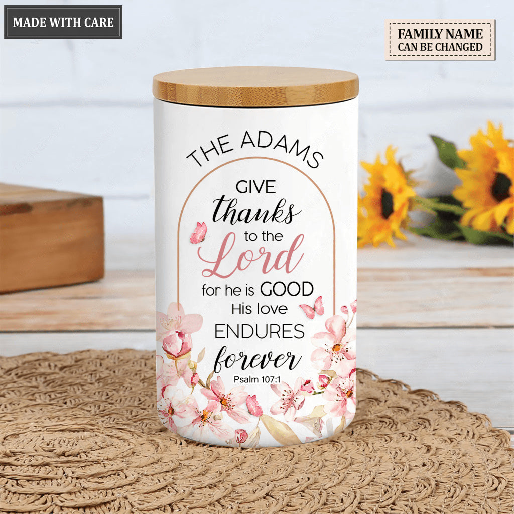 Personalized Give Thanks To The Lord Ceramic Gratitude Jar
