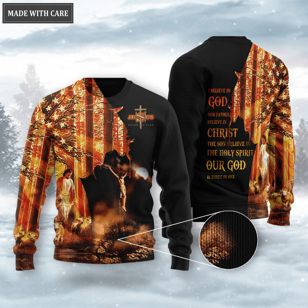 Jesus Cross I Believe In God Wool Sweatshirt
