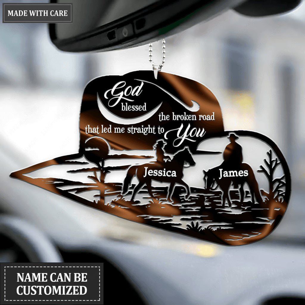 Cowboy Couple Scene God Blessed Personalized Ornament