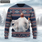 Dark Blue Christian Wool Knitted Snow Christmas Pattern Ugly Sweater