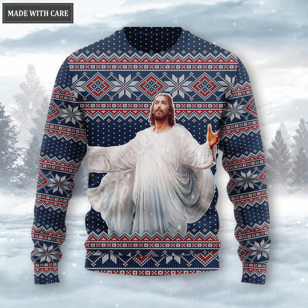 Dark Blue Christian Wool Knitted Snow Christmas Pattern Ugly Sweater