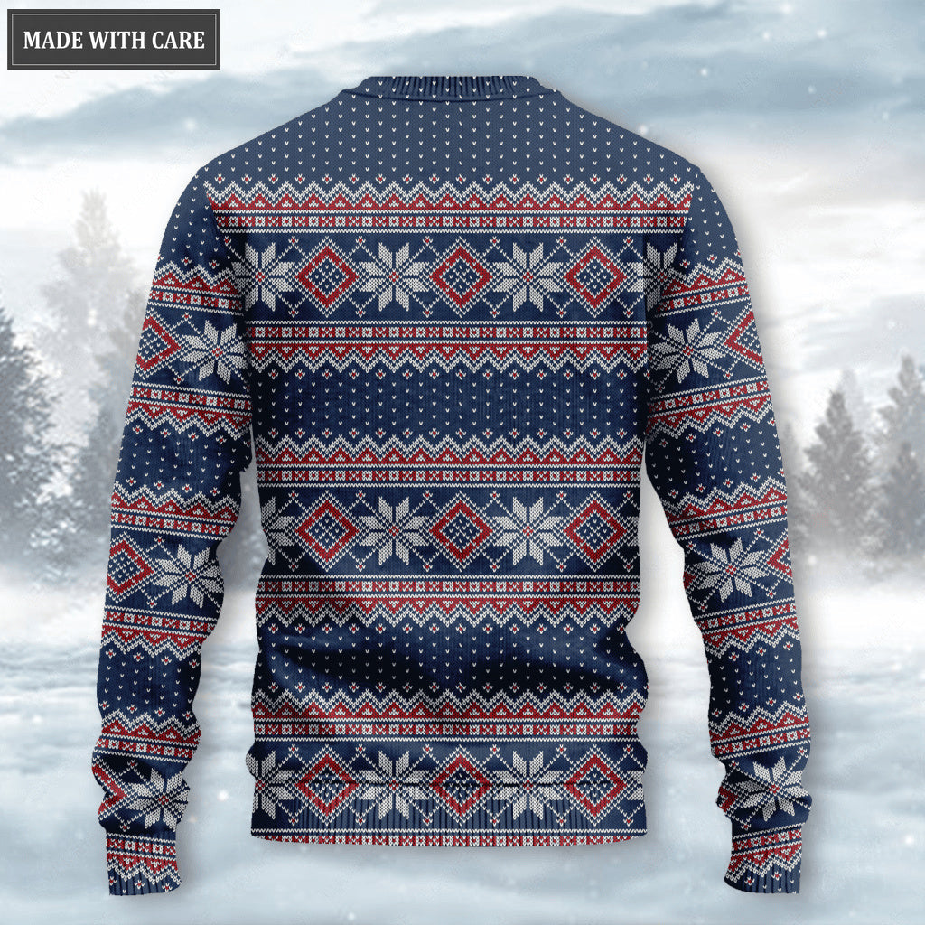Dark Blue Christian Wool Knitted Snow Christmas Pattern Ugly Sweater