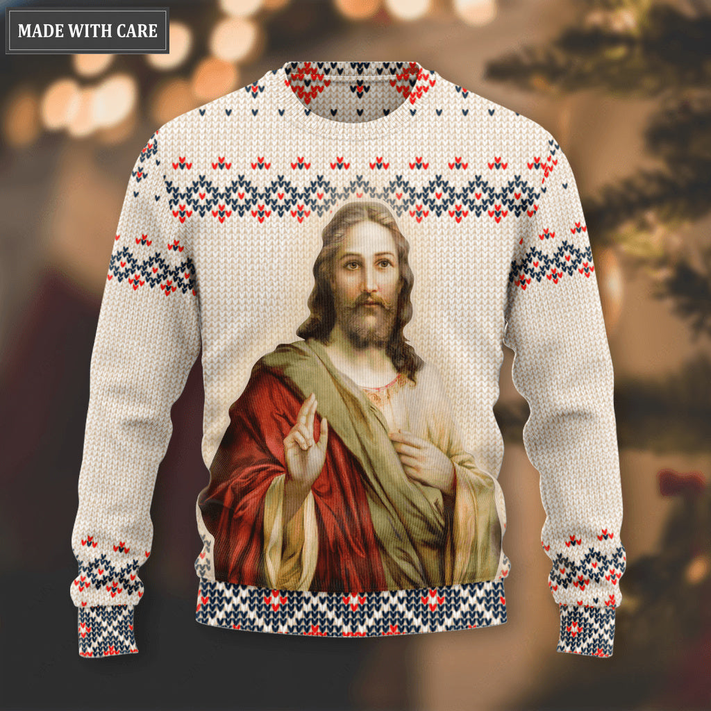 Holy Christian Wool Knitted Christmas Pattern Ugly Sweater