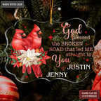 Cardinal Couple Poinsettia God Blessed Personalized Transparent Ornament