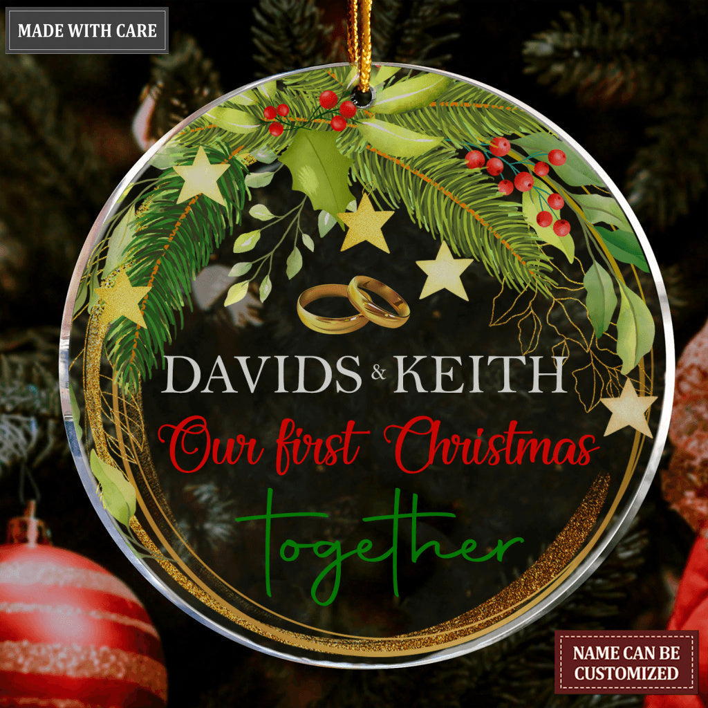 Christmas Floral Frame Our First Christmas Together Couple Personalized Transparent Ornament