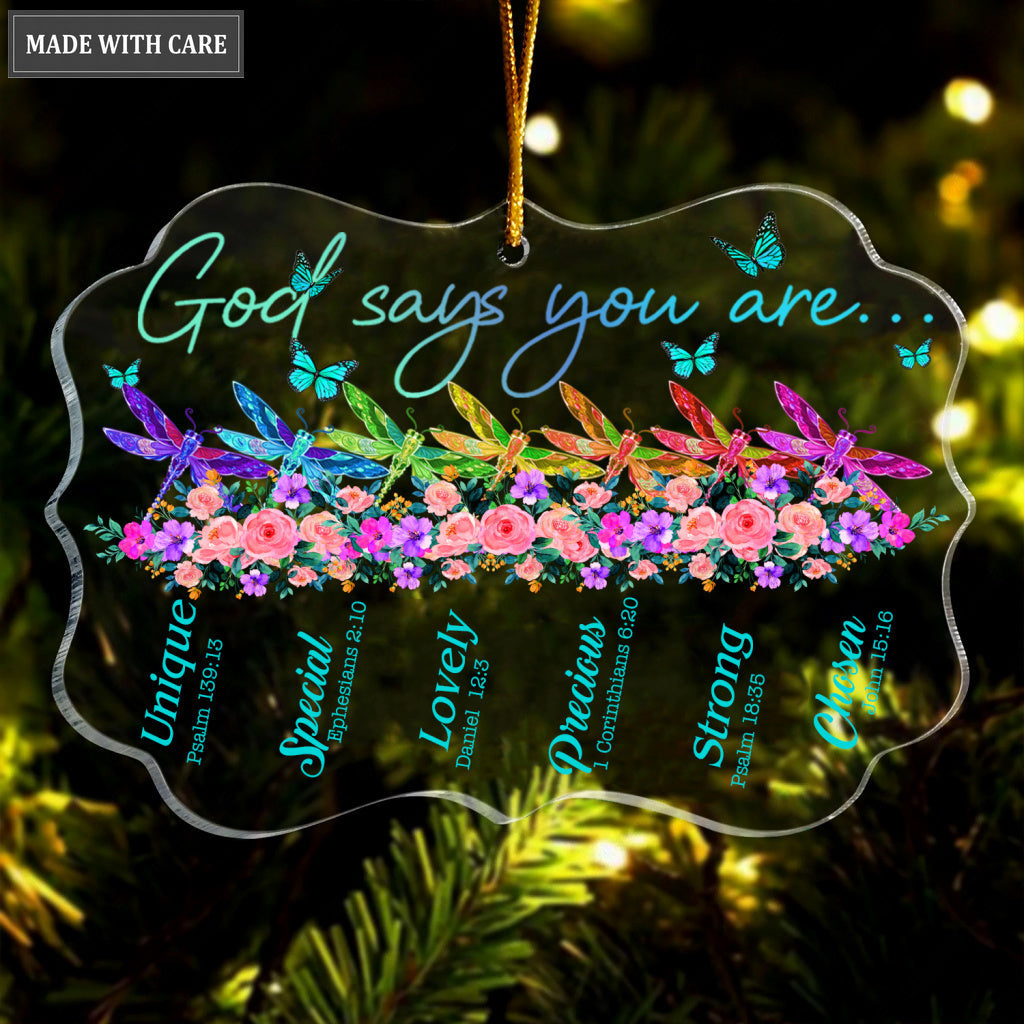 Flower Colorful Dragonfly And Butterfly God Says You Are Transparent Ornament