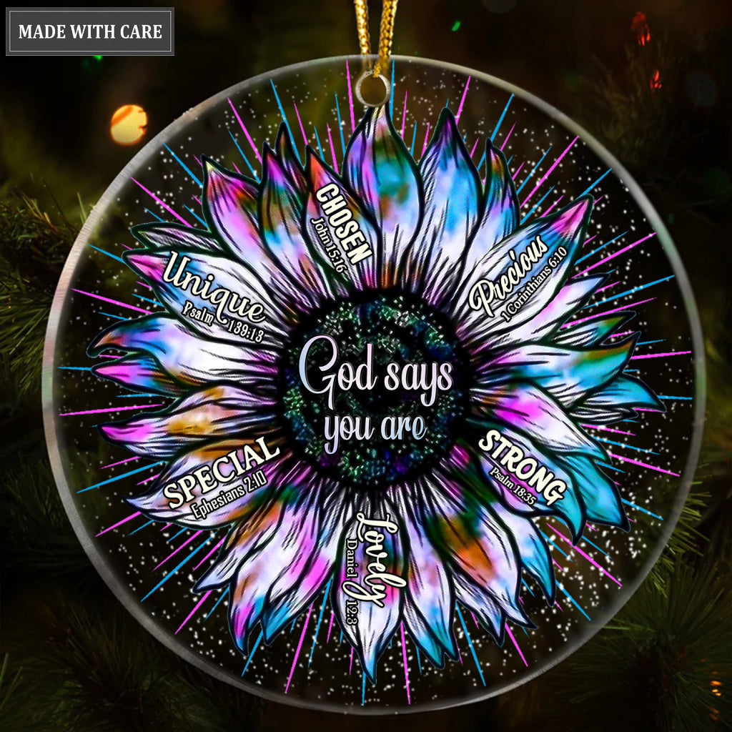 Purple Blue Sunflower God Says You Are Transparent Ornament