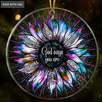Purple Blue Sunflower God Says You Are Transparent Ornament