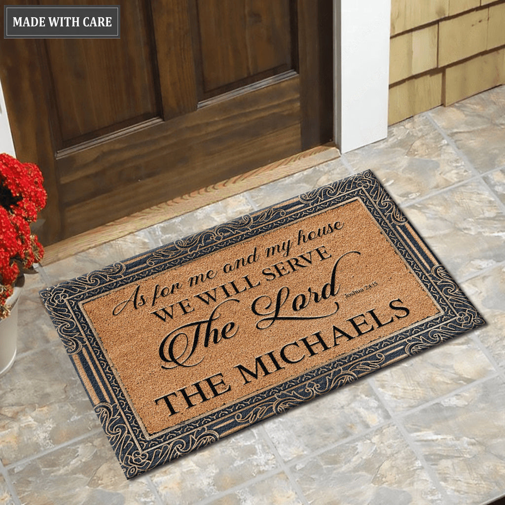 Golden Border Serve The Lord Personalized Doormat