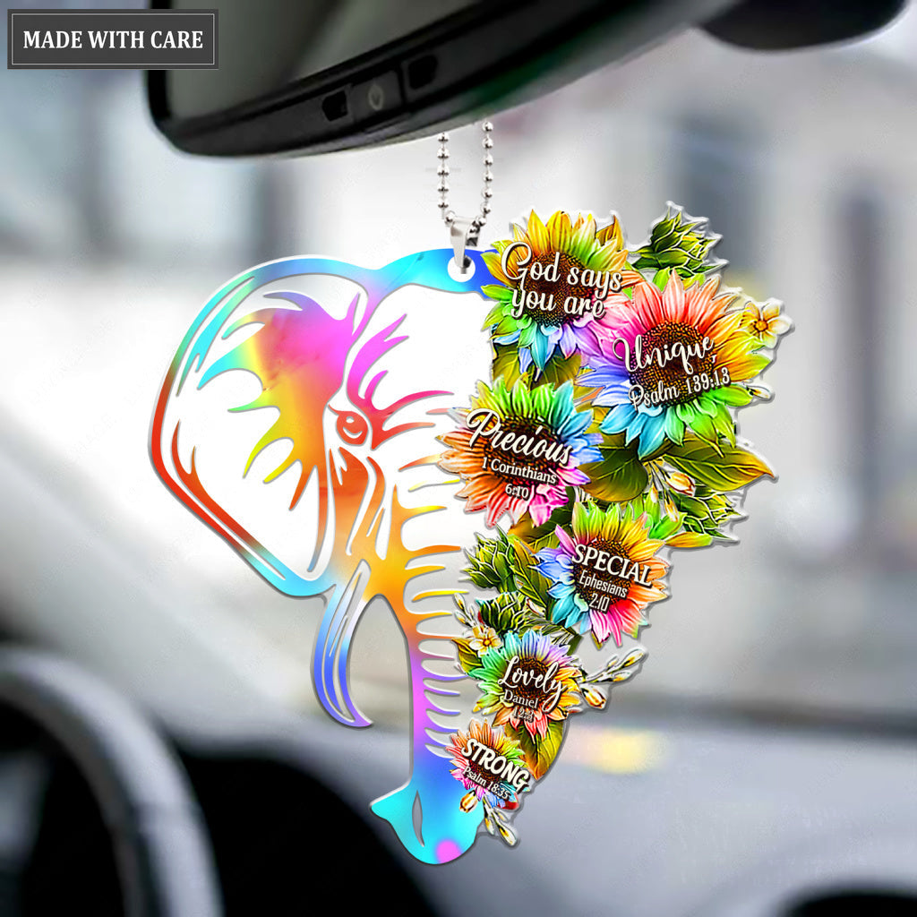 Elephant Rainbow Sunflower God Says You Are Ornament