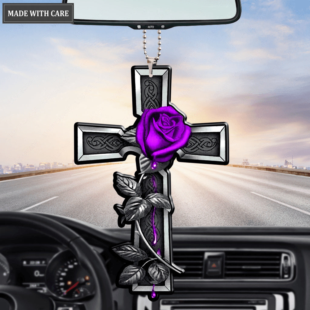 Purple Rose Cross Ornament