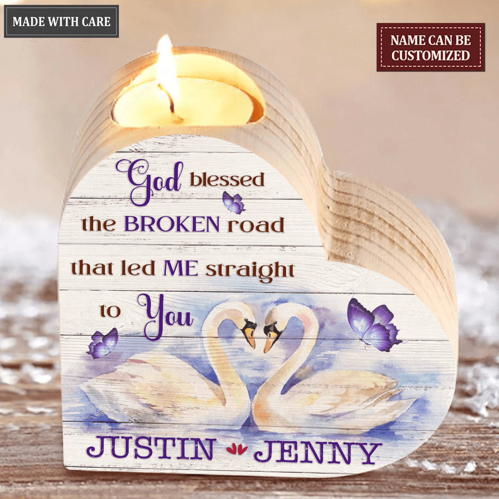 Butterfly Swan Couple God Blessed Personalized Candle Holder