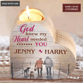 Old Couple And Dog God Blessed Personalized Candle Holder