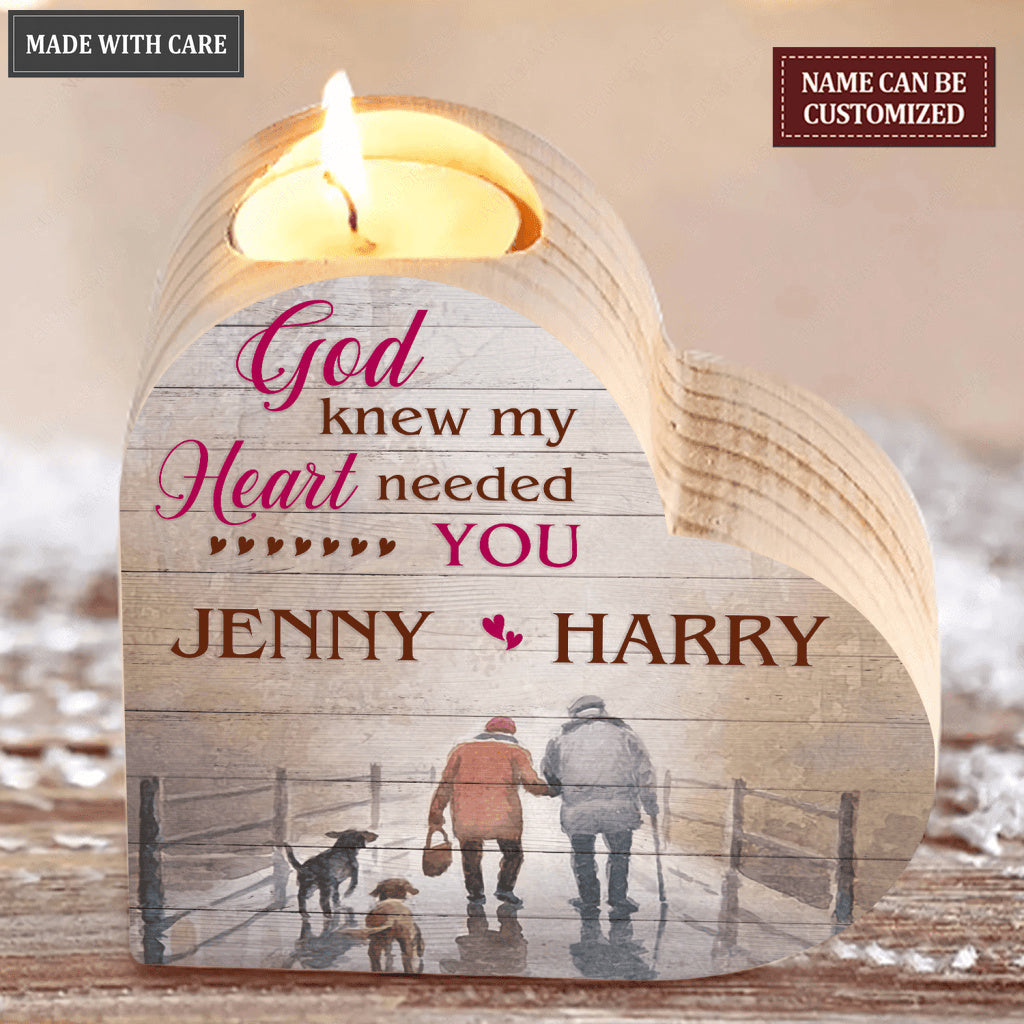Old Couple And Dog God Blessed Personalized Candle Holder