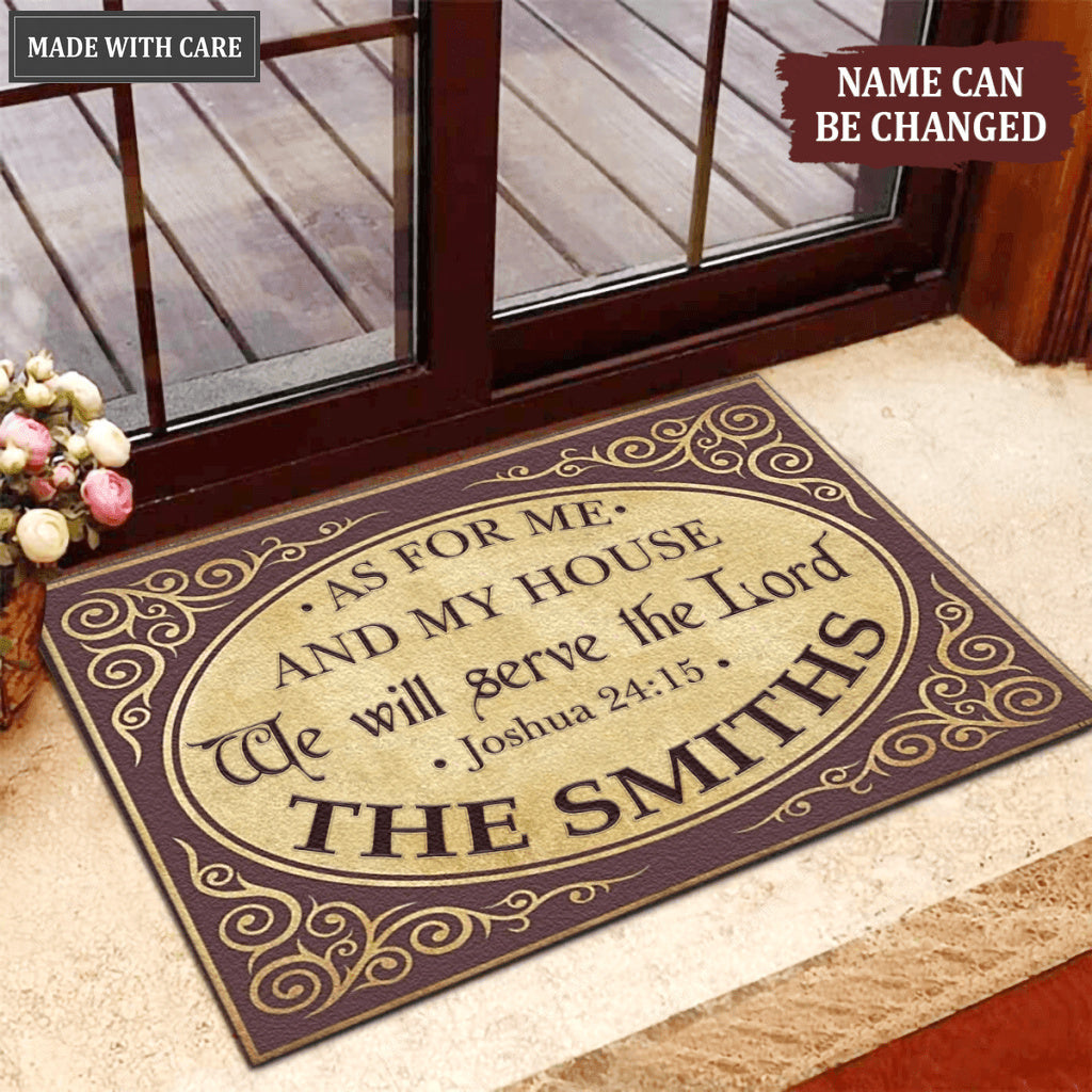 Purple Vintage Frame As For Me And My House Personalized Doormat
