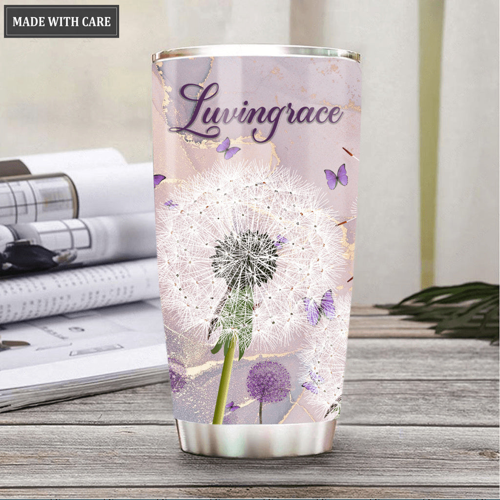 Dandelion And Butterlly As For Me And My House Personalized Tumbler