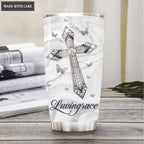 Diamond Cross And Butterfly As For Me And My House Personalized Tumbler
