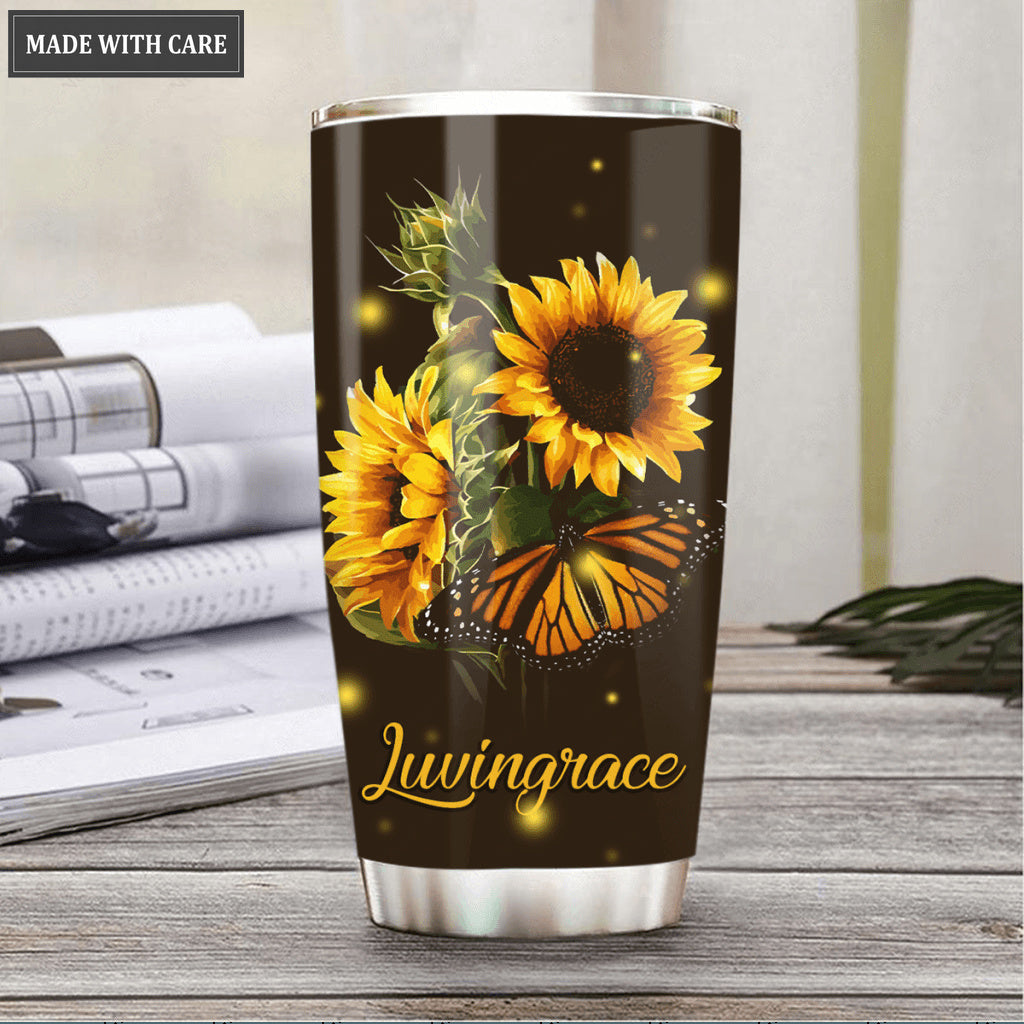 Sunflower And Butterfly As For Me And My House Personalized Tumbler