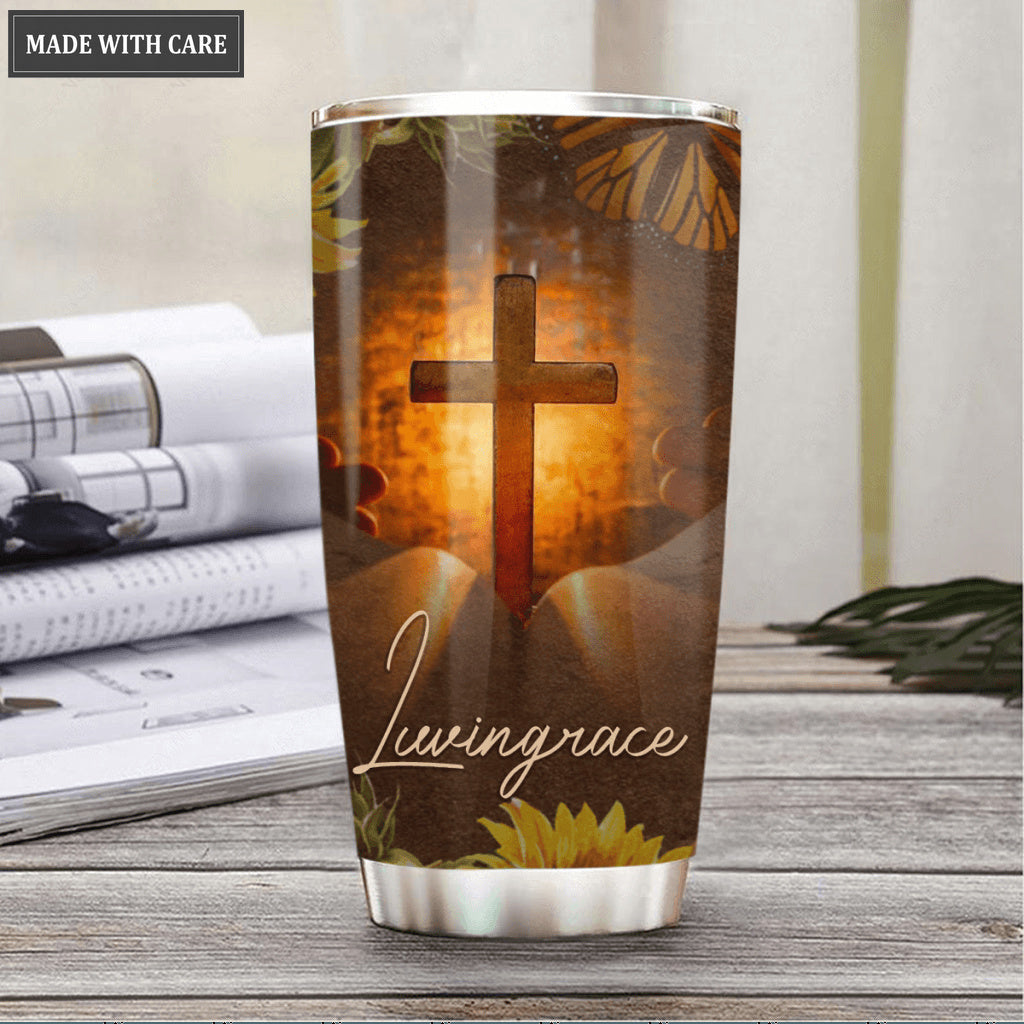 Vintage Cross And Bible Sunflower As For Me And My House Personalized Tumbler