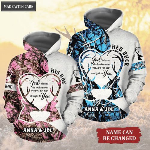 Buck And Doe Couple God Blessed Personalized Hoodie