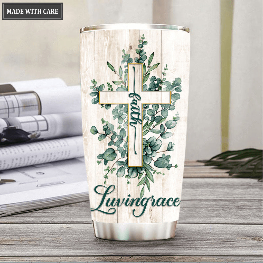 Vintage Floral Cross Faith Butterfly As For Me And My House Personalized Tumbler