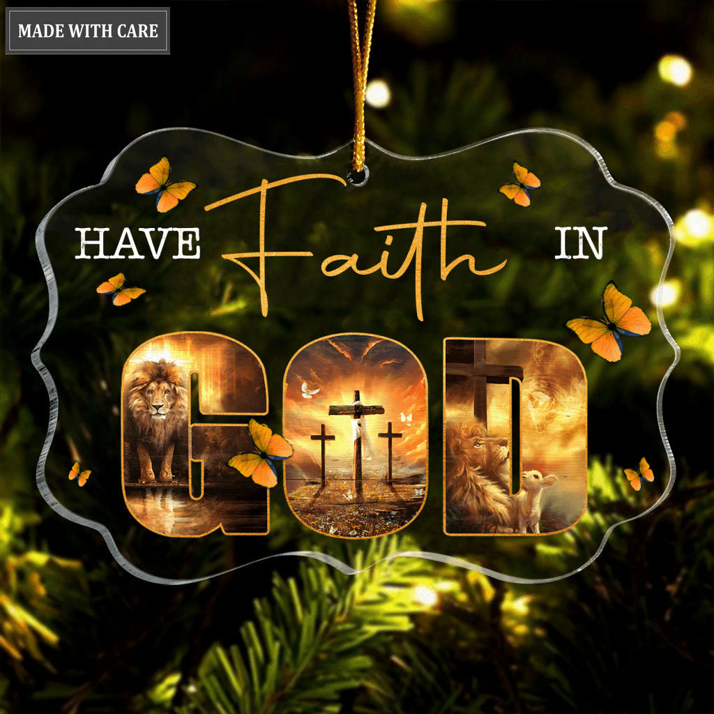 Buttefly Lion Cross Have Faith In God Transparent Ornament
