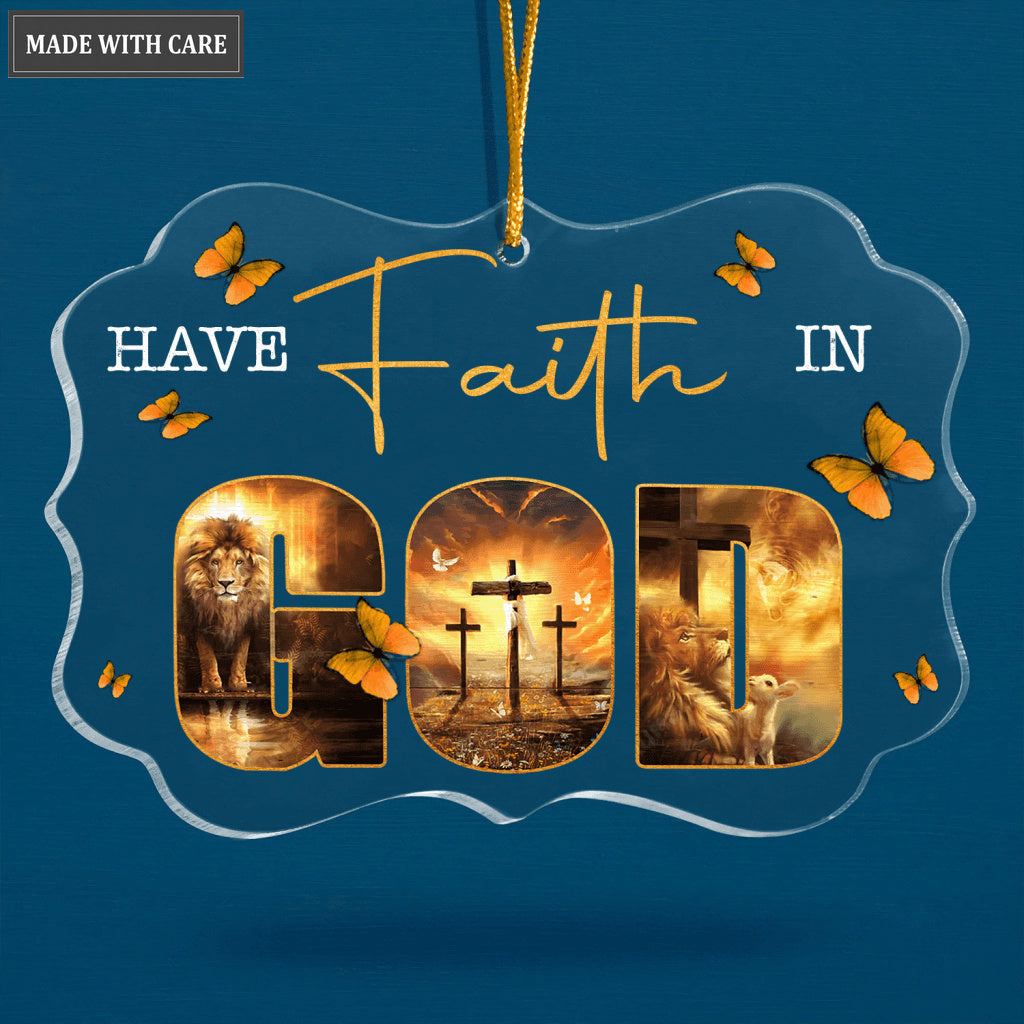 Buttefly Lion Cross Have Faith In God Transparent Ornament