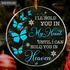 Glitter Blue Buttefly I'll Hold You In My Heart Transparent Ornament