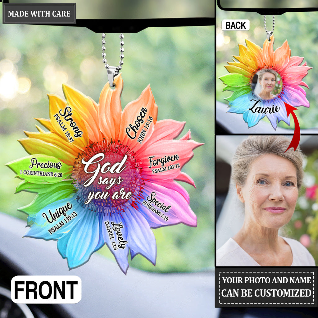 Personalized Rainbow Sunflower God Says You Are Two Sided Ornament