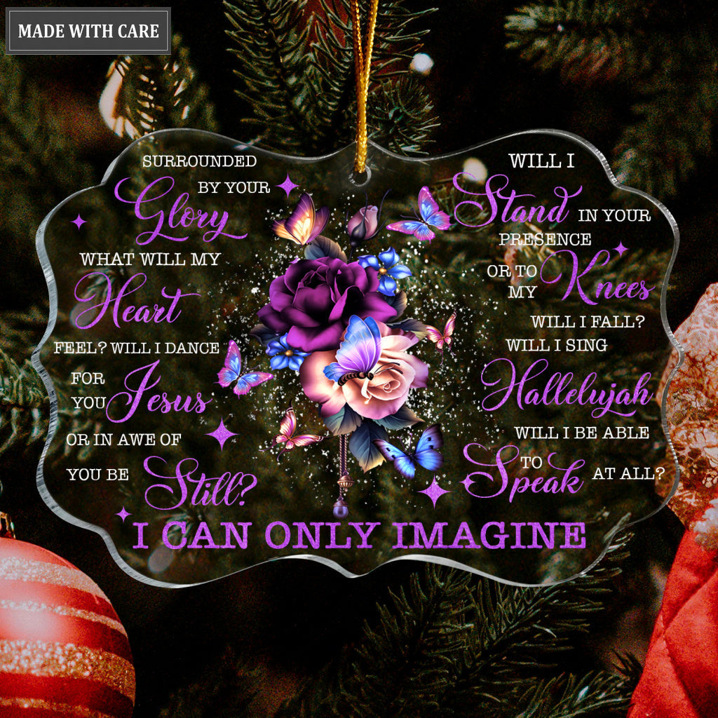 Glitter Purple Flower Buttefly Surrounded By Your Glory Transparent Ornament
