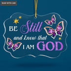 Purple Diamond Buttefly Be Still And Know That I Am God Transparent Ornament