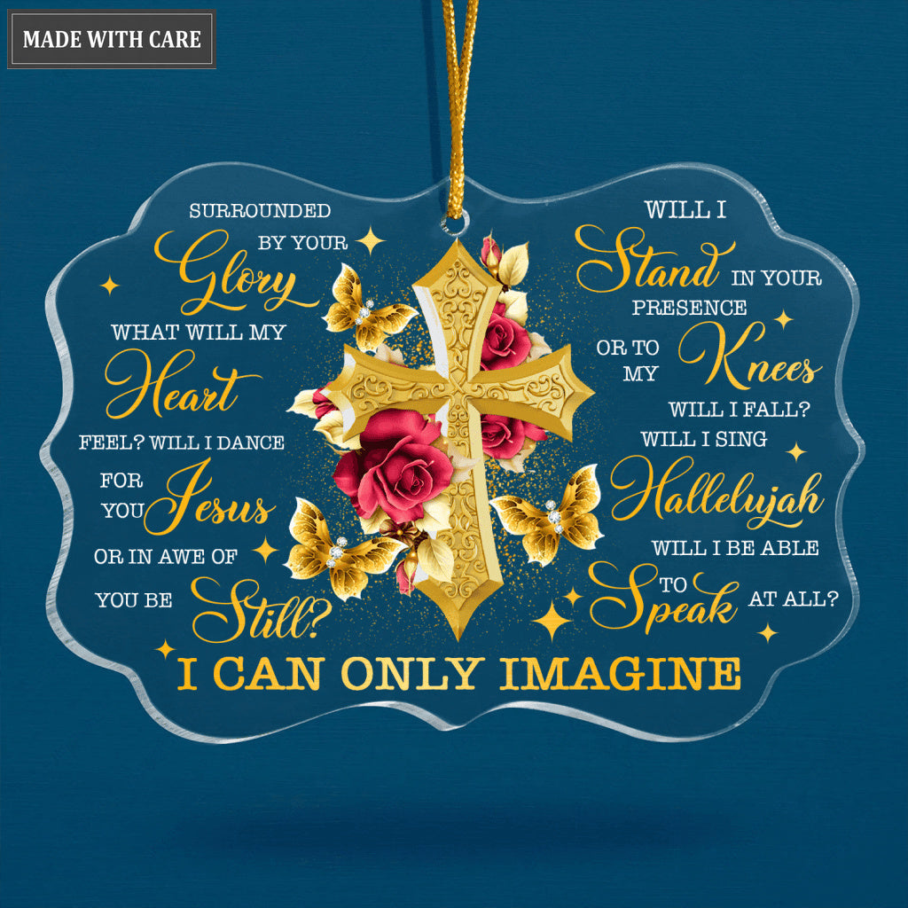 Roses Golden Cross Buttefly Surrounded By Your Glory Transparent Ornament