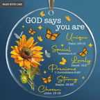 Sunflower And Butterflies God Says You Are Transparent Ornament