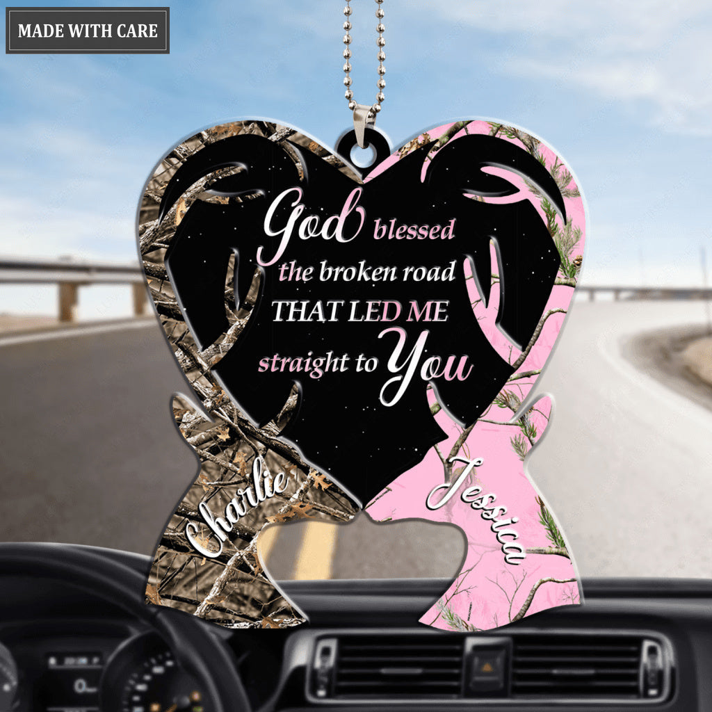 Camo Deers Shaping Heart God Blessed Personalized Ornament