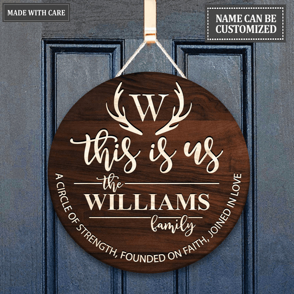 Family Monogram This Is Us Personalized Wood Circle Sign