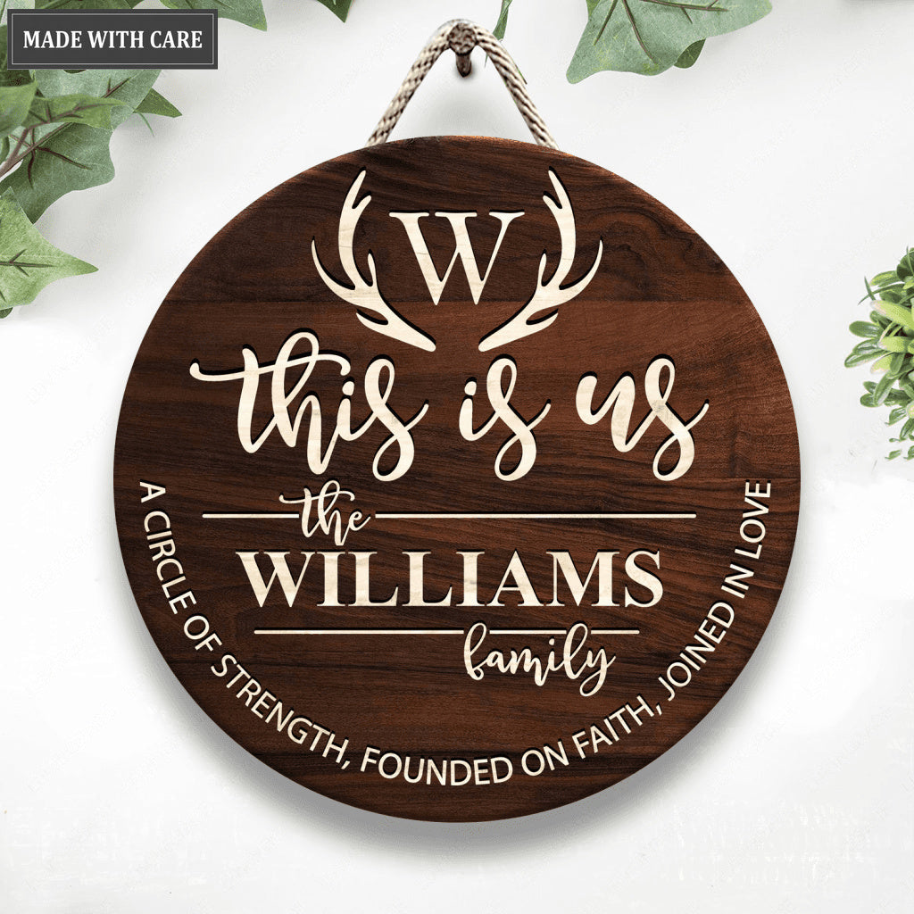 Family Monogram This Is Us Personalized Wood Circle Sign