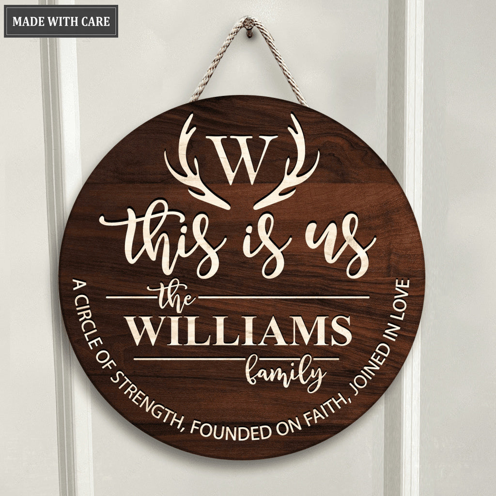 Family Monogram This Is Us Personalized Wood Circle Sign