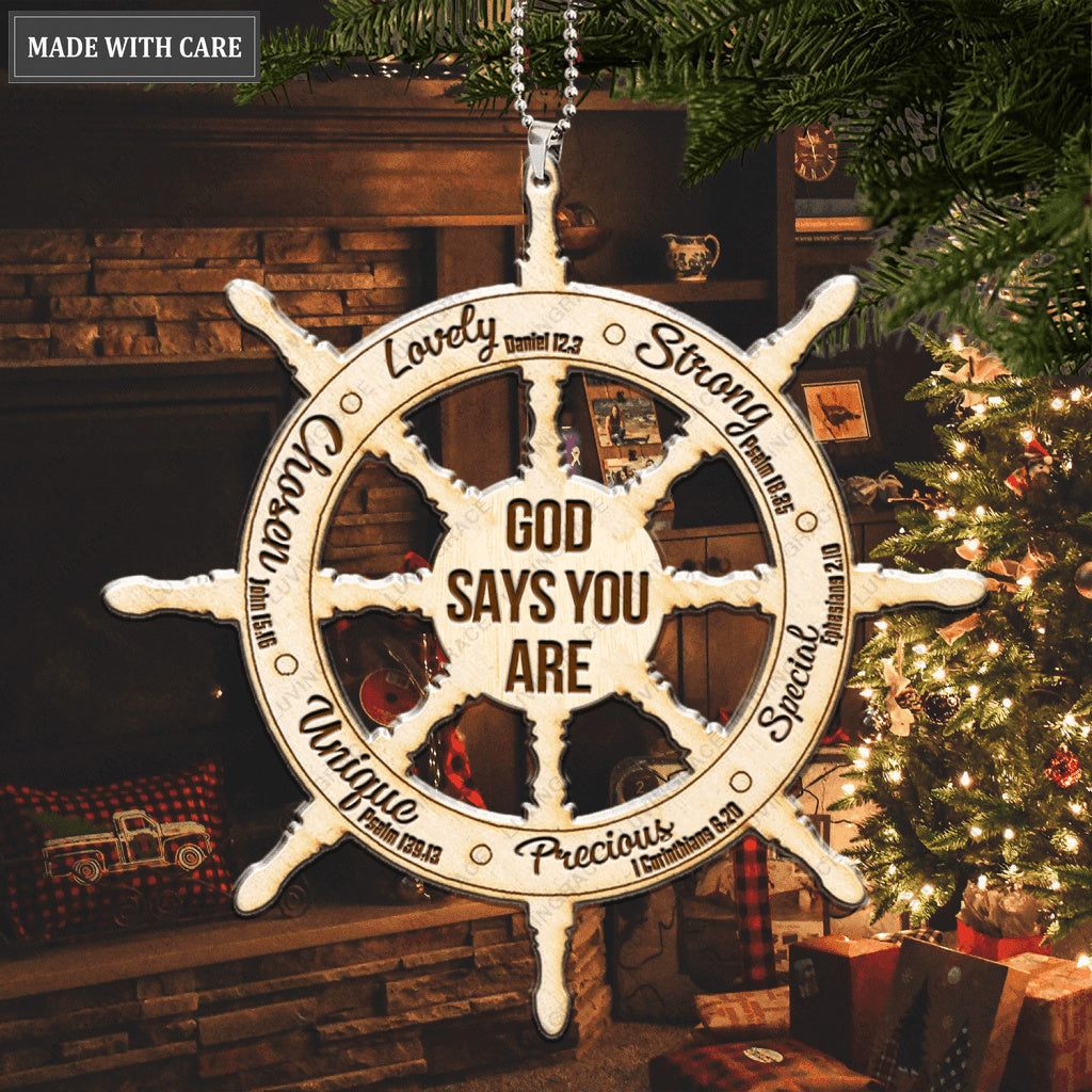 Printfamily M126 Ship Wheel God Says You Are Wood Engraved Ornament