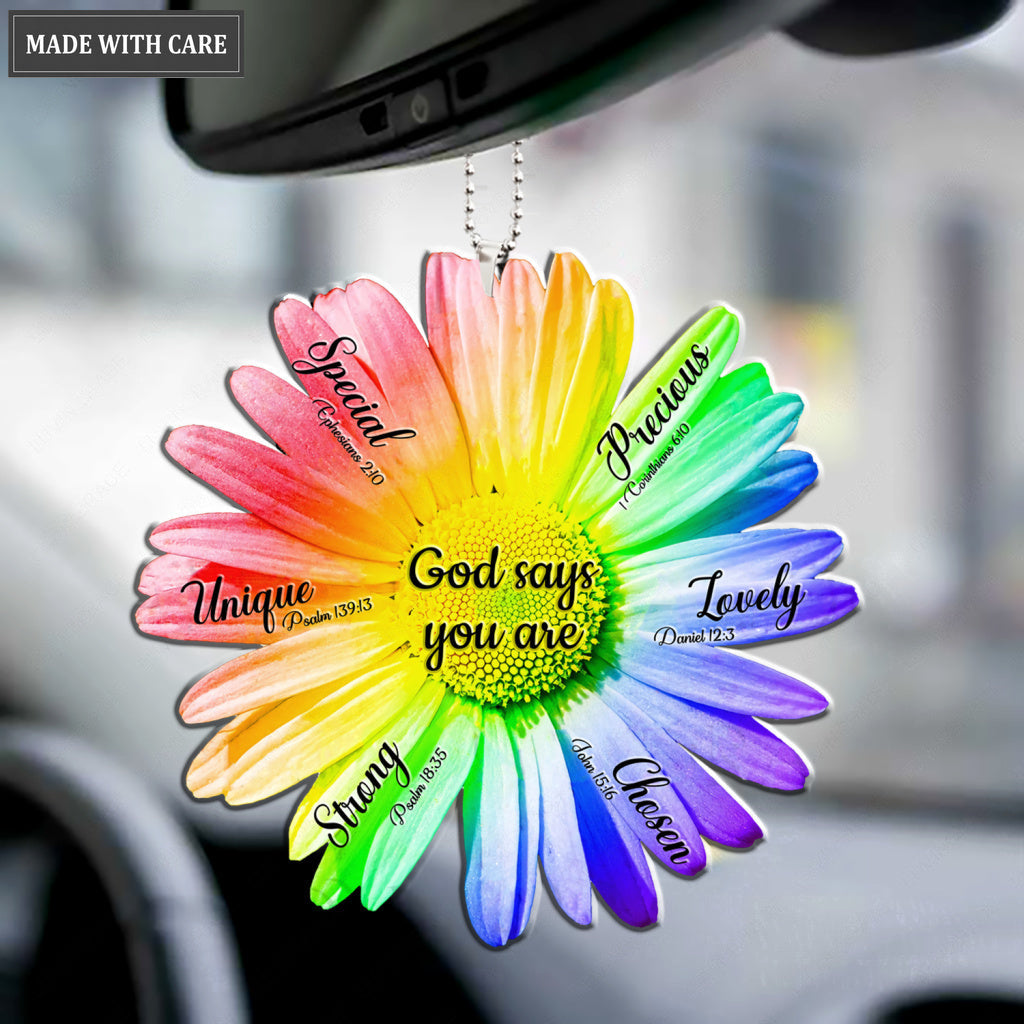 Rainbow Daisy God Says You Are Ornament