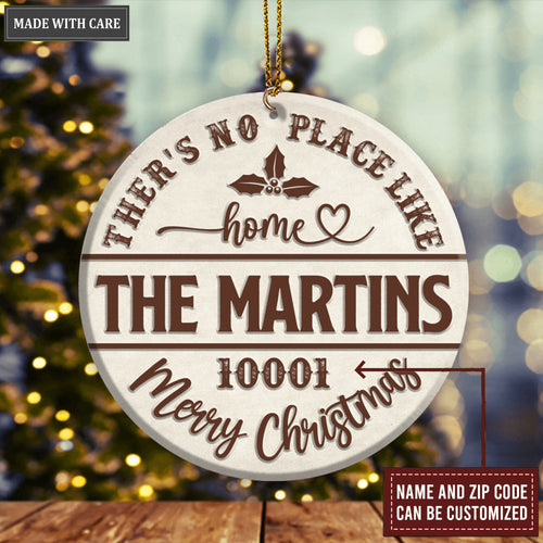 Christmas Vintage There's No Place Like Home Family Name And Zip Code Personalized Ornament