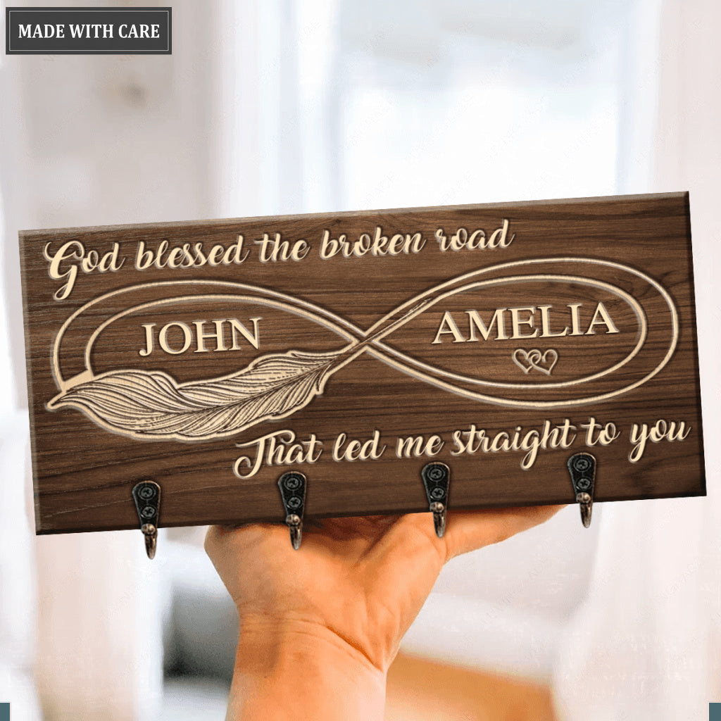 Infinity God Blessed The Broken Road Personalized Key Hanger